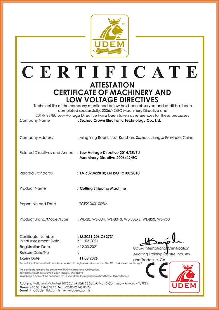 CUTTING STRIPPING MACHINE CERTIFICATE